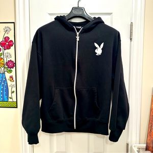 PLAYBOY BLACK ZIP UP HOODIE, Size S/M